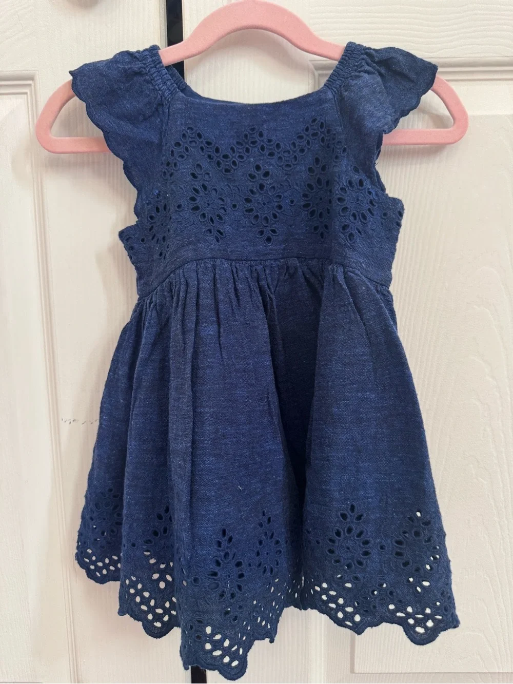 GAP Navy Blue Eyelet Flutter-Sleeve Dress
